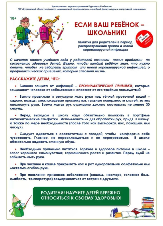 Памятка для родителей в период распространения  гриппа и новой коронавирусной инфекции