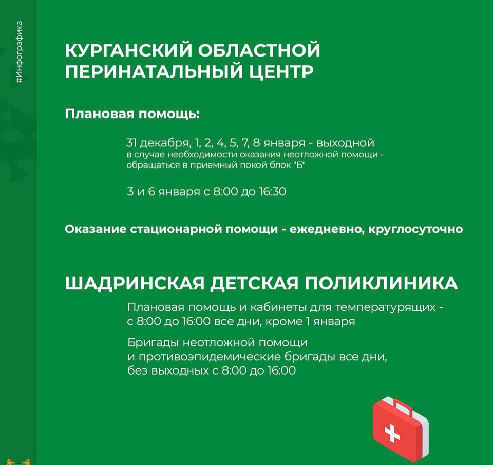 График работы медицинских организаций с 31 декабря по 9 января