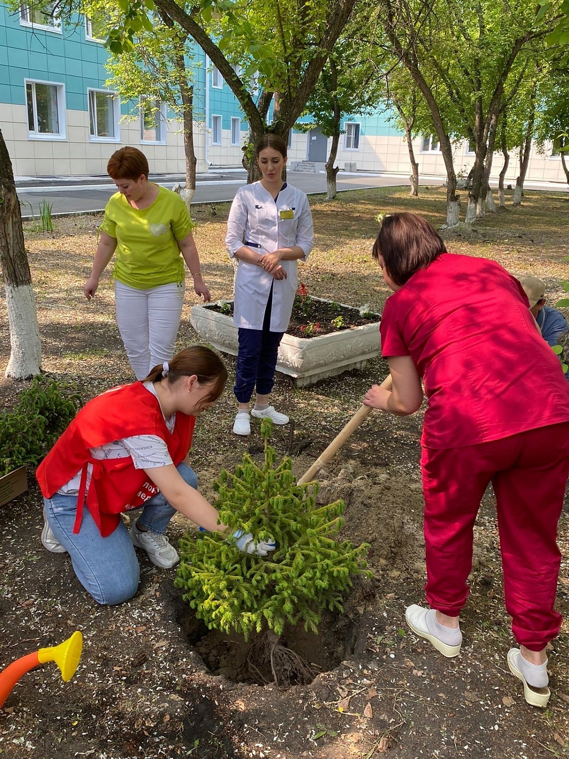 Сотрудники Курганской областной специализированной инфекционной больницы совместно со студентами Курганского базового медицинского колледжа приняли участие в посадке деревьев
